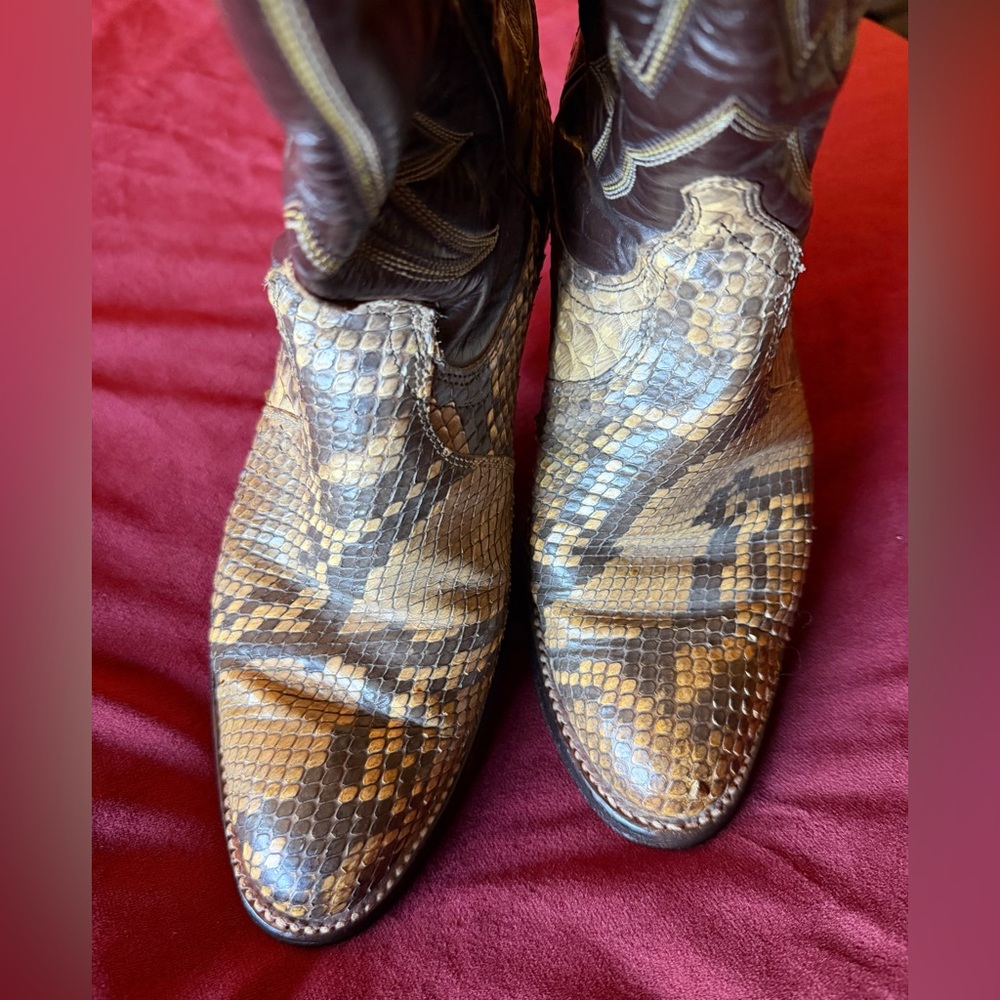 Dan Post Vintage Leather & Snake Brown Cowboy Boots - Picture 5 of 6